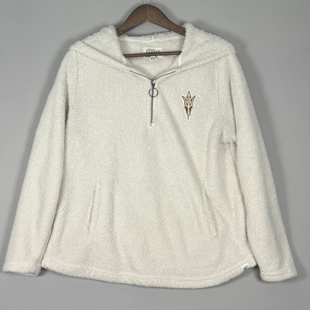 Blue 84 ASU Sun Devils Hoodie Women Large Cream Excellent Sherpa Quarter Zip